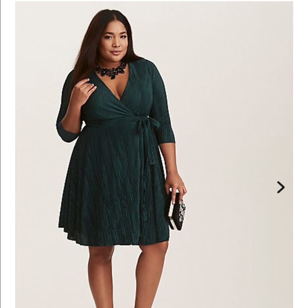 Emerald Green Pleated Wrap Dress